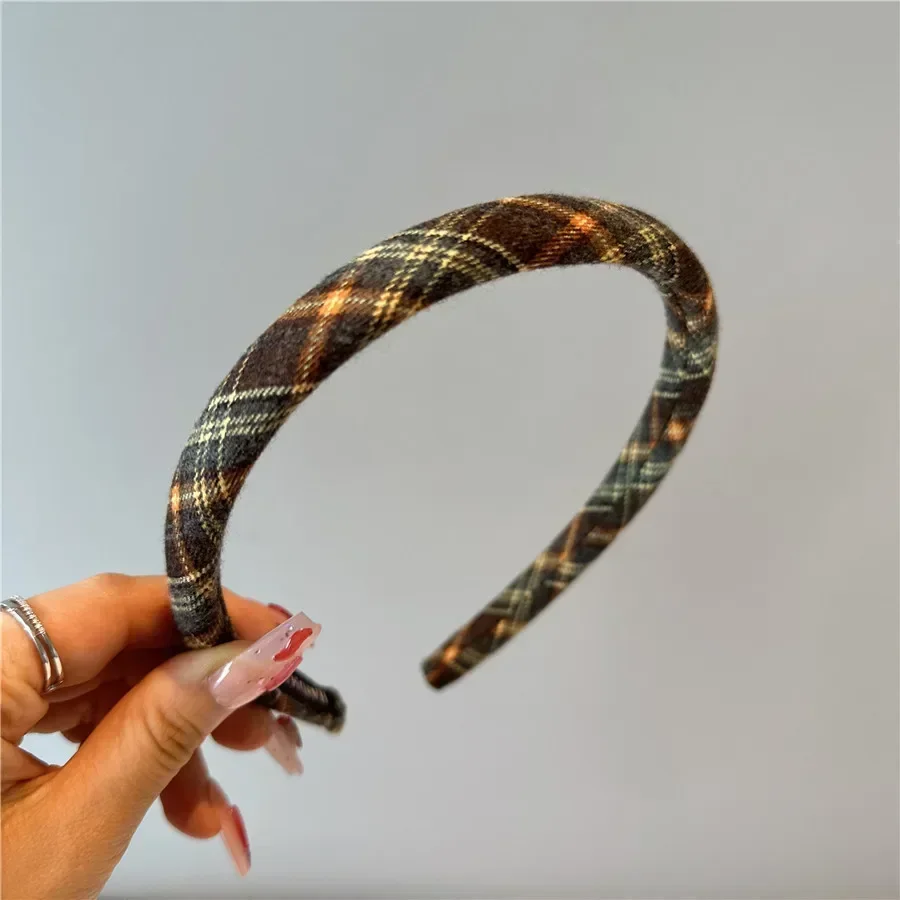 Diadema con bisel a cuadros para mujer, diadema Retro coreana para niña, aro Vintage para , accesorios para bandas para el cabello: Gris