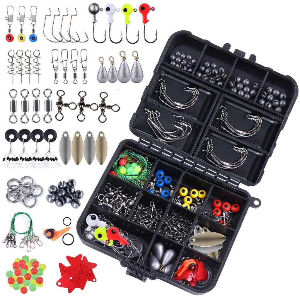 160/187pcs Fishing Accessories Kit Jig Hooks Fishing Equipment Accessories Set for Freshwater Saltwater with Tackle Box