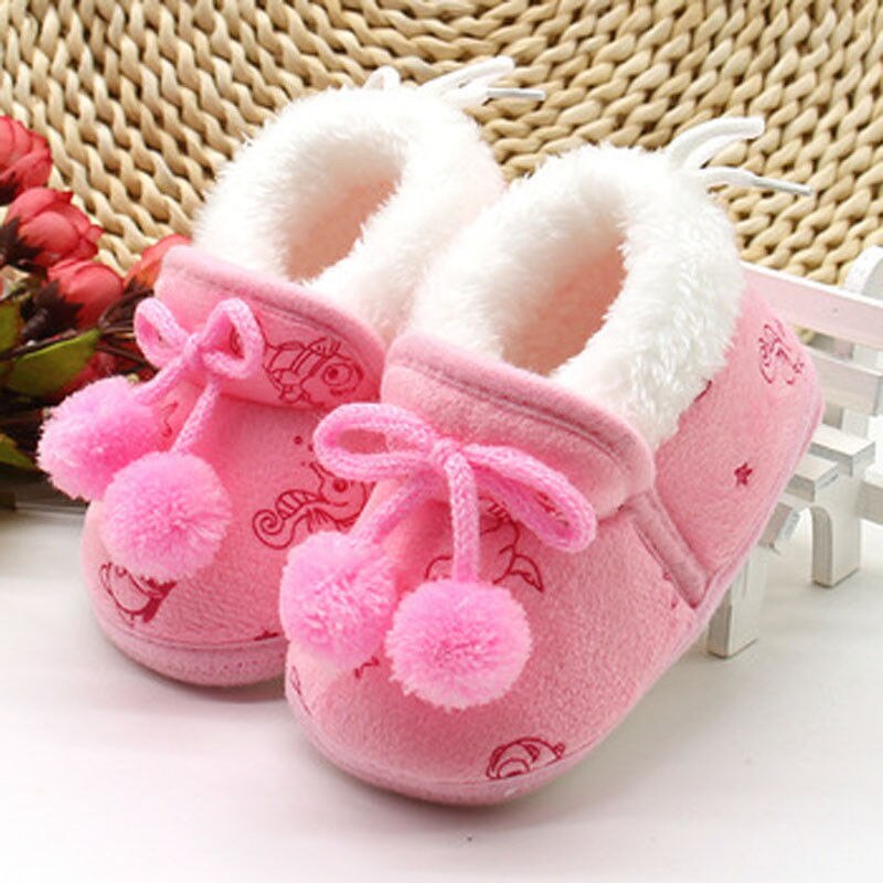 Pudcoco Cute Newborn Baby Kids Girl Print Tassel Shoes Winter Soft Sole Prewalker Crib Plush Boots: Pink / 13-18 Months