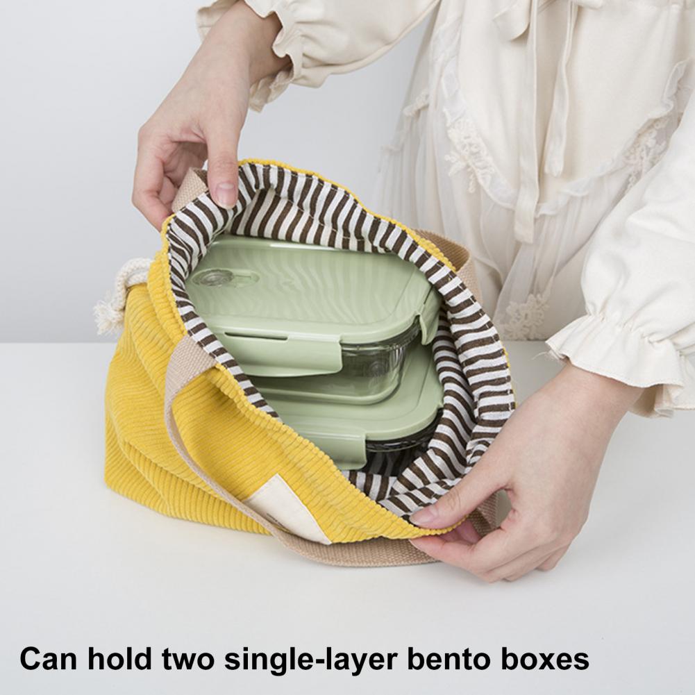 Thermal Insulated Lunch Bag Drawstring Thermal Insulated Bag Corduroy Beach Picnic Lunch Bag for Work Outdoor Lightweight