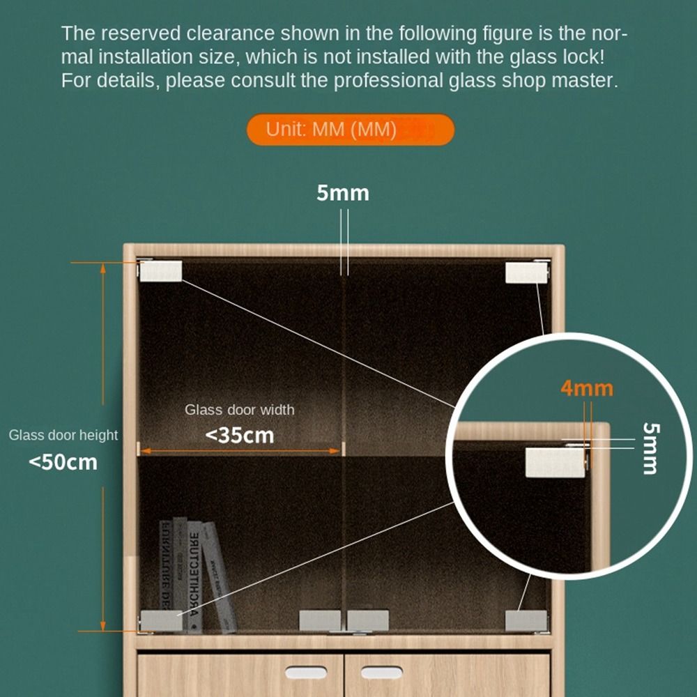 Bisagra de puerta de vidrio sin perforar, 2 piezas, para vitrina, armario de vidrio, montaje lateral, herrajes para muebles de acero inoxidable