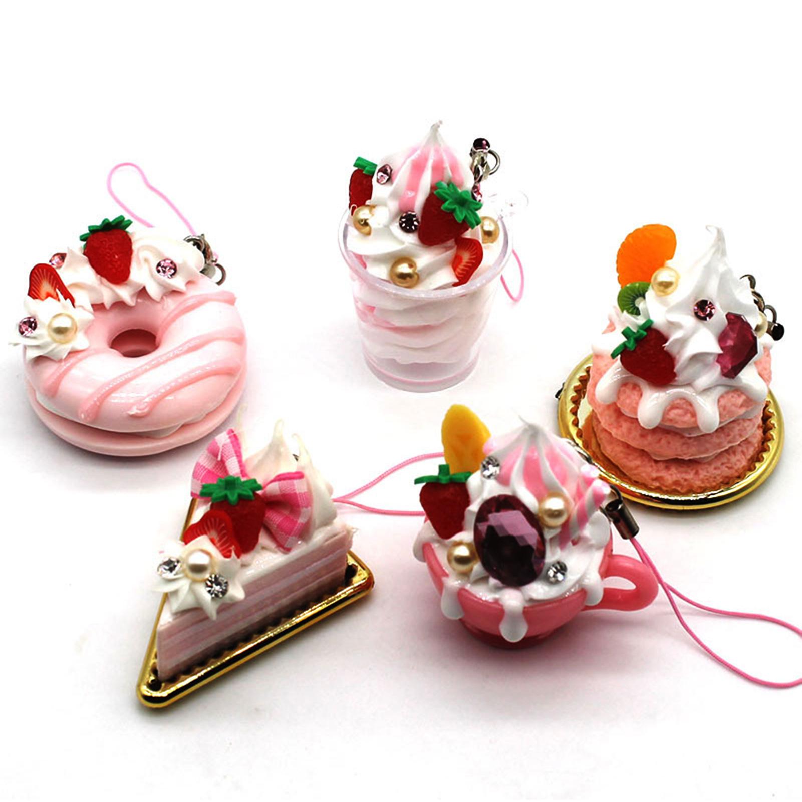 LLavero de simulación de pastel de fresa, colgante, correa de teléfono móvil, accesorios de bolsa
