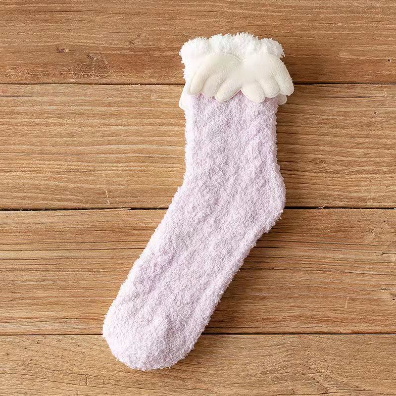Coral Fleece Women Socks Bow rabbit Bear Candy Winter Thickening Cute Mid-tube Sock Ladies Home Bed Floor Slipper Sox: zi-Chi-bang