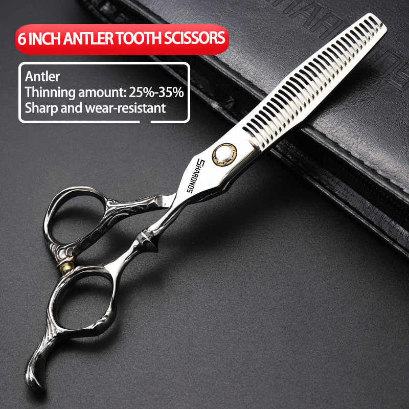 6/7 Inch Professionele Kapper Schaar Set 440C Japanse Staal Kappers Dunner Snijden Duitsland Haar Snijgereedschappen: Goud