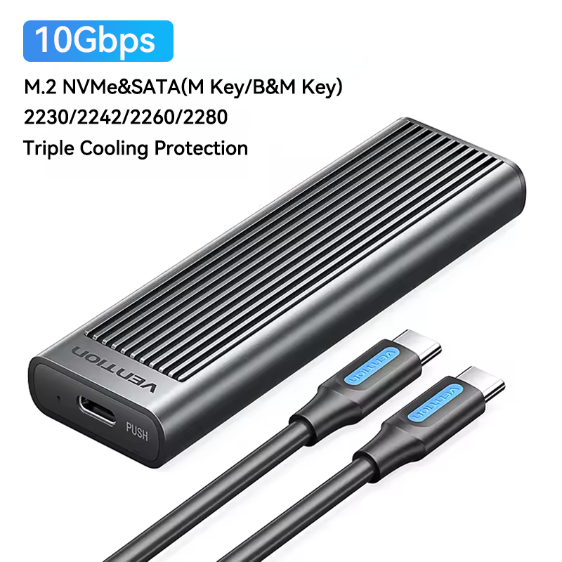 Obudowa Vention M.2 SSD NVMe SATA z podwójnym protokołem, adapter USB 3.2 Gen2 10Gbps, obudowa do laptopa, telefonu, z chłodzeniem i ochroną.: BIAŁY