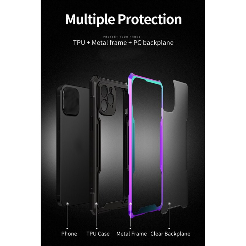 Phone Case for Apple iPhone 12 Pro - Metal Frame PC Clear Backplane 3-in-1 Protective Cover