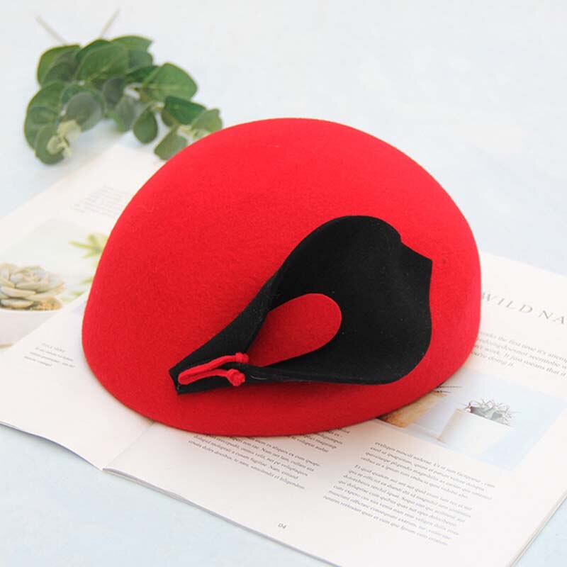 QDKPOTC nueva Flor de lirio fieltro boina Noble mujeres tocado Fedora sombrero cena boda sombreros: Rojo