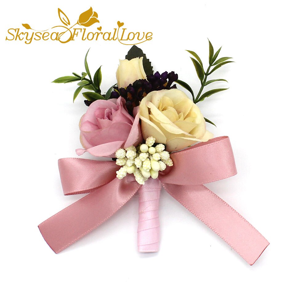 Bruiloft corsages en boutonnières broche bruid bruidegom pols corsages bruiloft bloemen: Purple Boutonniere
