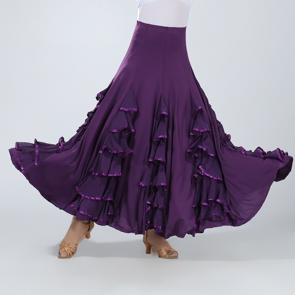 Flamenco Ballroom Dance Waltz Big Swing Practice Modern Soild Long Skirt Dress