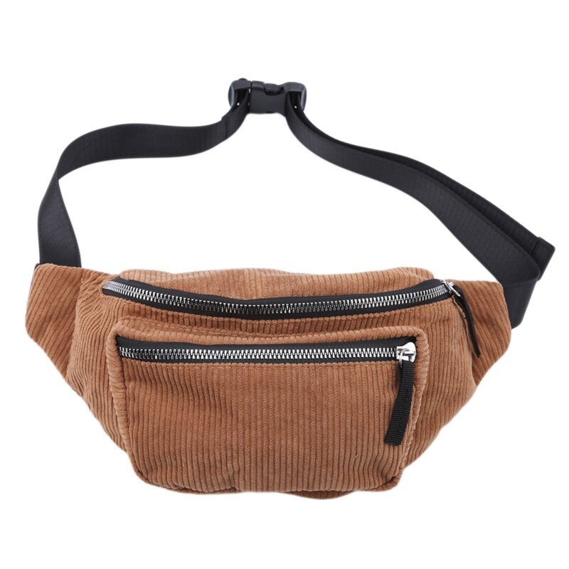Vintage kordfløyel midjepakke kvinner jenter brystpose beltevesker kvinnelig messenger skulder midjepakke heuptasje: Brun