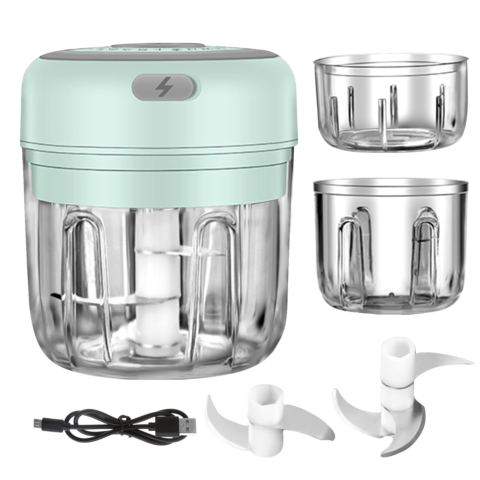 Portable Mini Electric Food Chopper Fruit Vegetables Tools USB Meat Crusher Meat Grinder Chopper Garlic Cutter Garlic Masher: green 250ml set