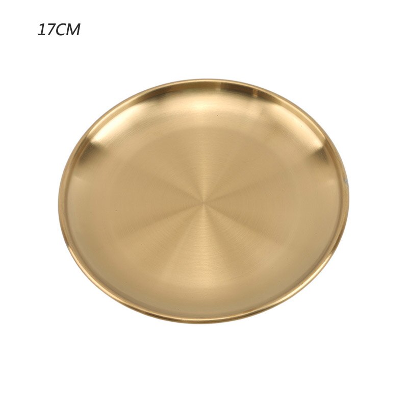 Kitchen Stainless Steel Dinner Plate Gold Dining Plate European Style Dinner Plate Cake Tray Western Steak Restaurant Plates: 17CM