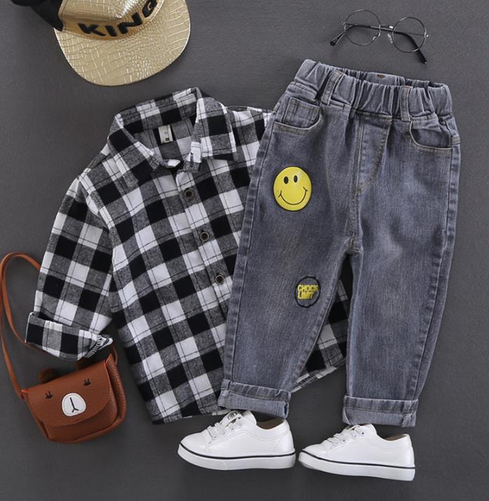 Pantalones vaqueros para niños, pantalones vaqueros negros con estampado bonito, pantalones vaqueros retro, ropa para niños, banda elástica cómoda