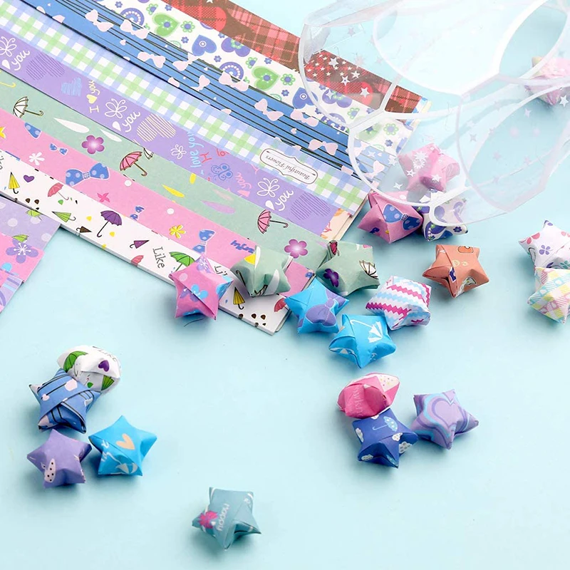 136 Outer Space Sky Origami Stars Paper Lucky Kawaii Star 8 Different Designs Decoration Folding Paper for Origami Arts Crafting