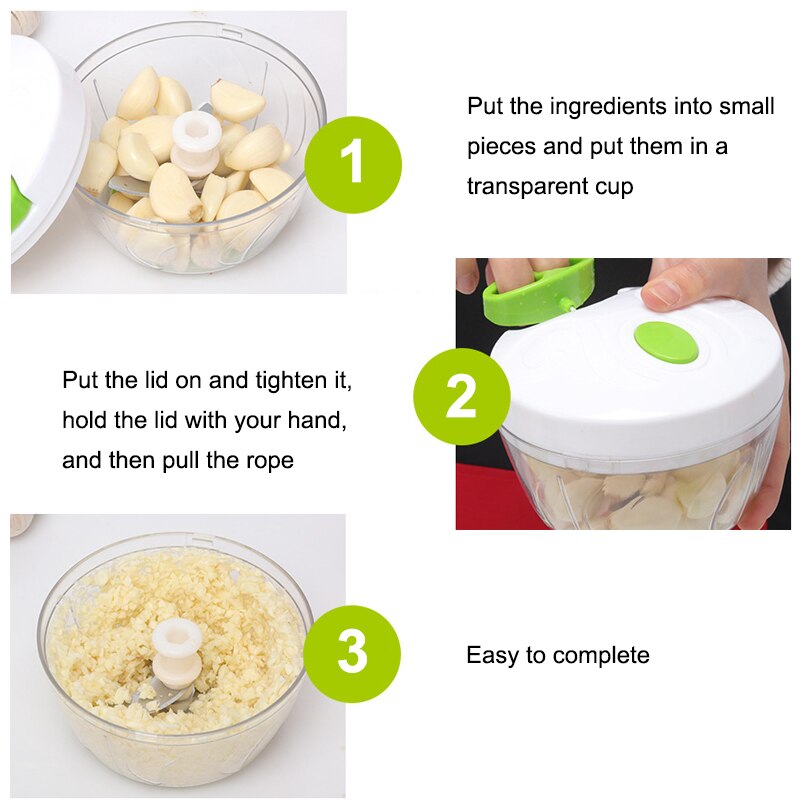 500ml Multifunction High Speedy Chopper Garlic Cutter Vegetable Fruit Twist Shredder Manual Meat Grinder Slicers Accessories