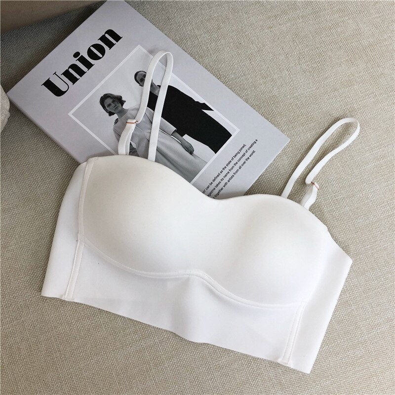 Sexy Seamless Bra Strapless Convertible Straps Gathered Wire free Half Cup Women One Piece Vest Push Up Lingerie Underwear: white / S