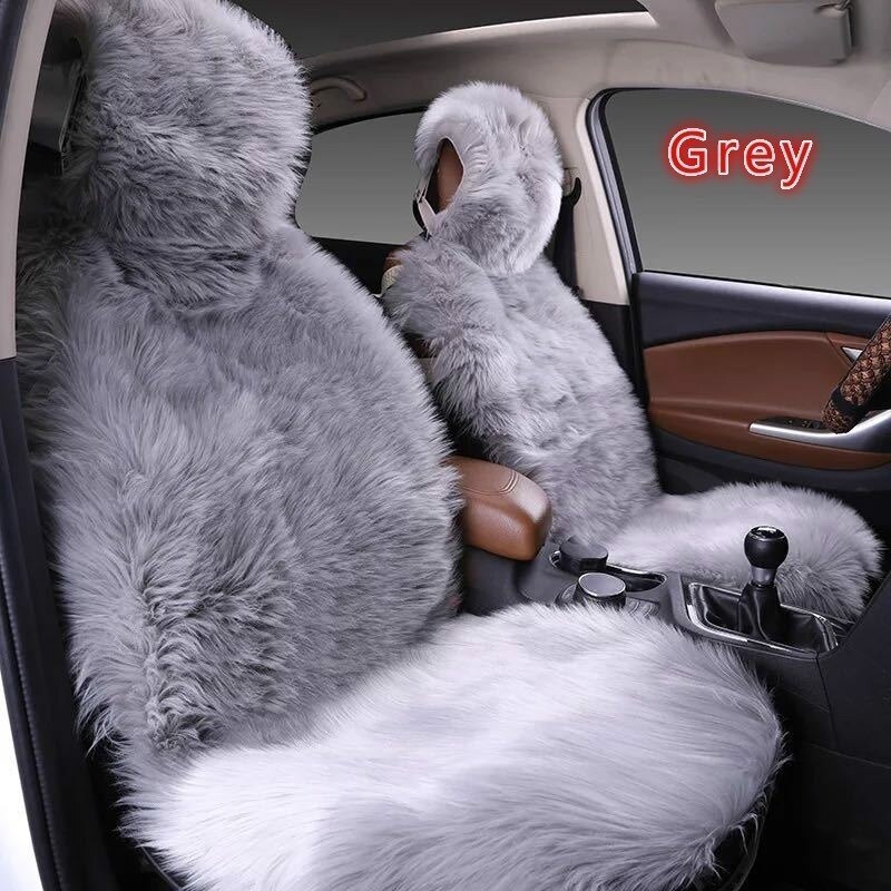 Auto Bekleding Faux Fur Front Auto Zetels Protector Kussen Winter Universele Pluche Covers Past Meest Auto, Vrachtwagen, suv, Of Van: Grey front 1 pc