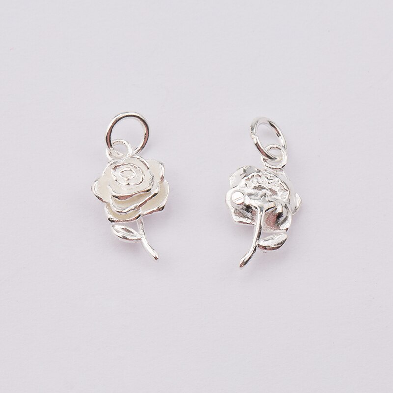 1PCS 925 sterling silver Charm lovely rose flower Pendant silver Flower pendant for Necklace making jewelry accessories