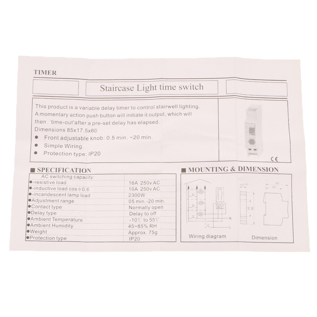 Stair Light Delay 16A AC 220-240V Timer Relay Normally Open Contact Adjustable Staircase Time Delay Switch