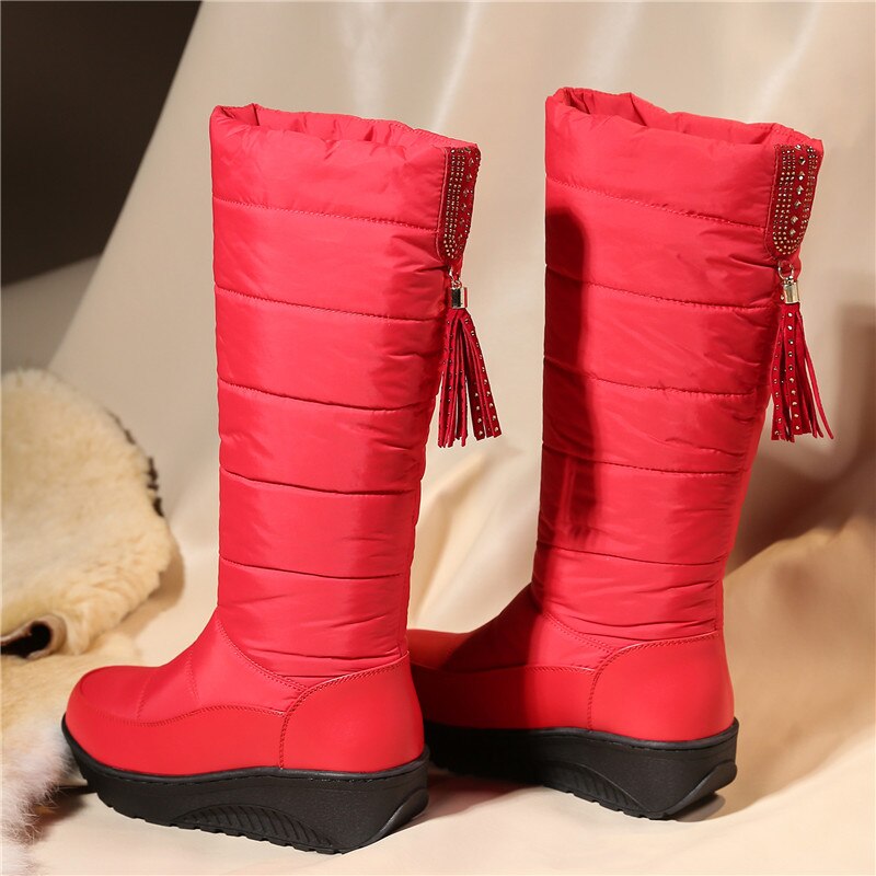 MORAZORA Plus rozmiar 35-44 nowe buty śniegowe damskie platformy średnio wysokie buty z cholewami grube futro tassel rhinestone buty zimowe damskie buty