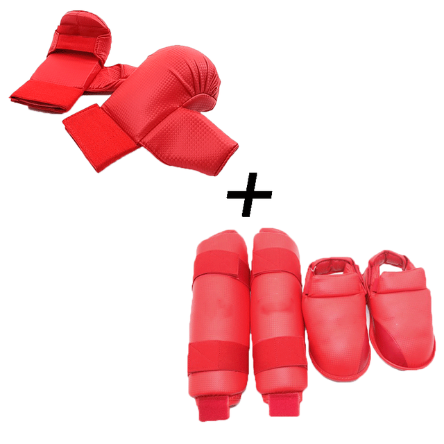 1 setLeg Hand Foot Protector Taekwondo Sparring Gear Set Shin Guard Women Bands Palm Boxing Gloves Karate guard MMA Men Child Ki: L Red