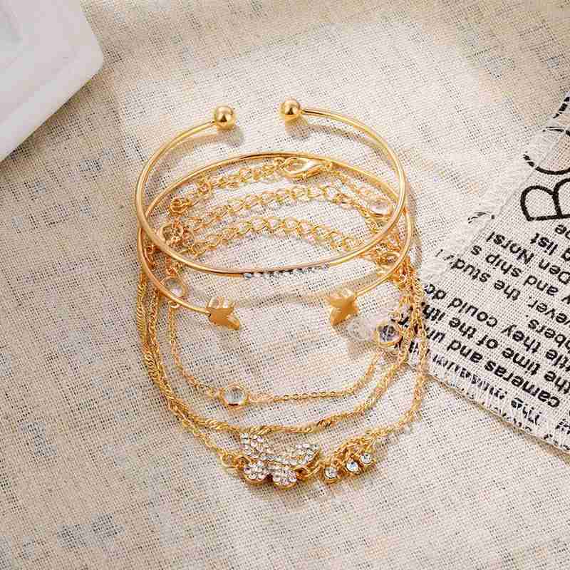 Butterfly Bracelets Female Accessories 5pcs/set Bohemian Elegance Sweet Rhinestone Gold Open Bracelets