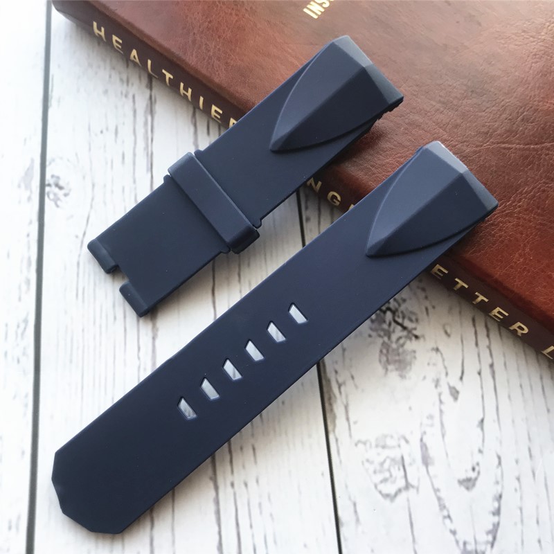 Watch Accessories Waterproof Rubber Strap Fits Admiral for corum Cup Watch Band 24mm Black Blue: blue no buckle