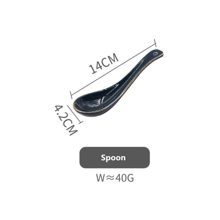 Blue Ceramic Dinner Plate Gold Edge Kitchen Plate Tableware Set Luxury Western Tray Beef Dessert Plate Cake Dish Spoon Bowl 1pc: Spoon