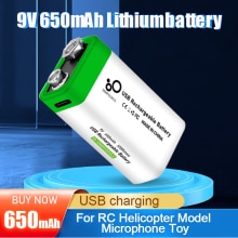 9V 650mAh 6F22 Lithium Rechargeable Battery USB Charging For Toy Remote Control RC KTV Multimeter Microphone Guitar Helicopter