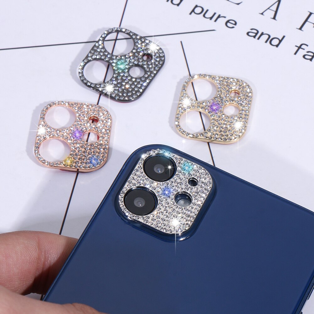 Glitter Rhinestone Camera Lens Protector Film For iPhone 12 Pro Max 12mini Alloy Shiny Diamond Lens Ring Cover Phone Accessory