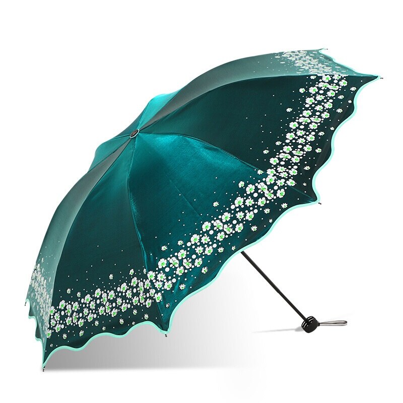 Flower Umbrella Parasol Female Folding Chinese Light Anti-UV Girl Sun Umbrella Rain Women: Green