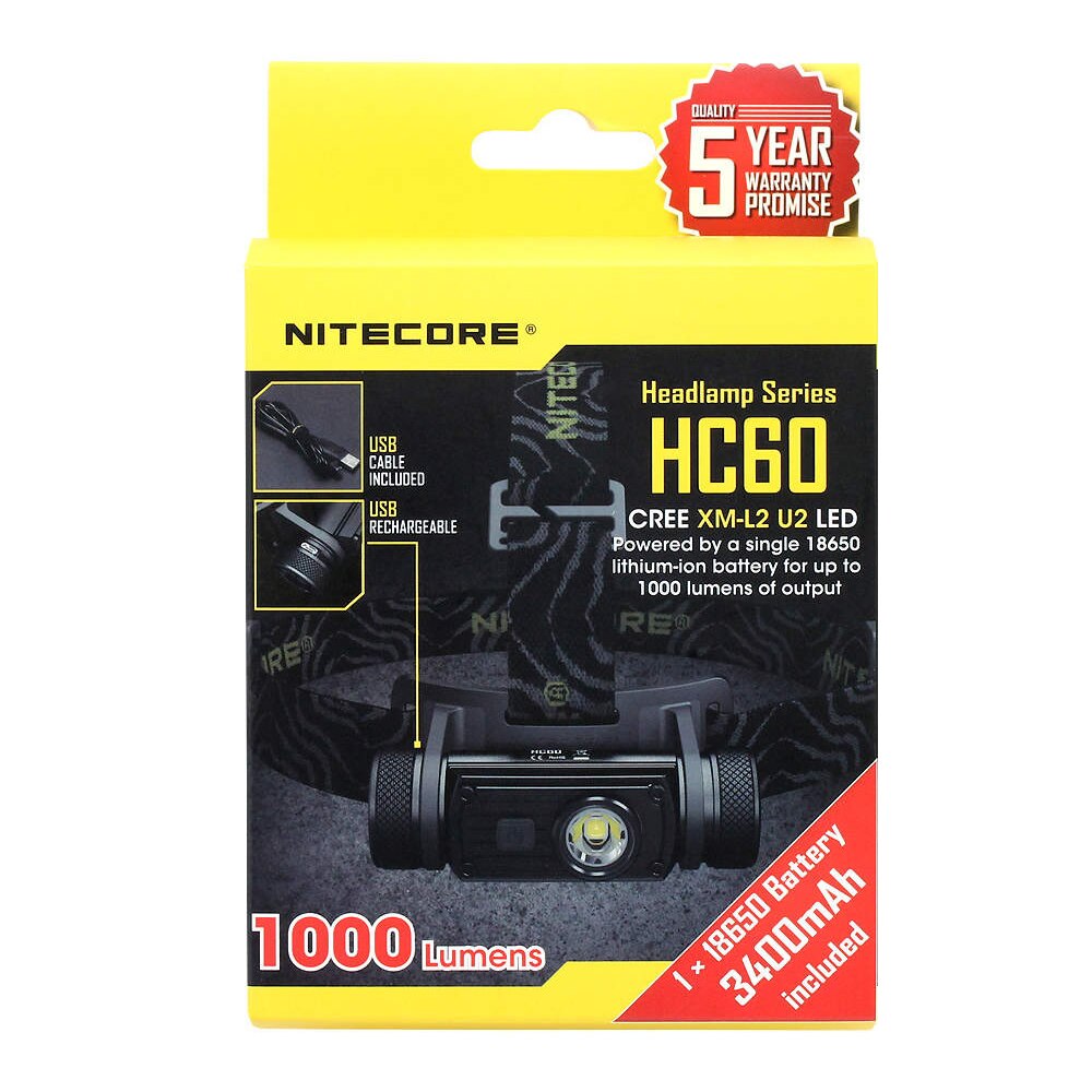 Nitecore HC60 Usb Oplaadbare Koplamp Cree XM-L2 U2 1000 Lumen Camping Koplamp + NL1834 3400 Mah 18650 Batterij