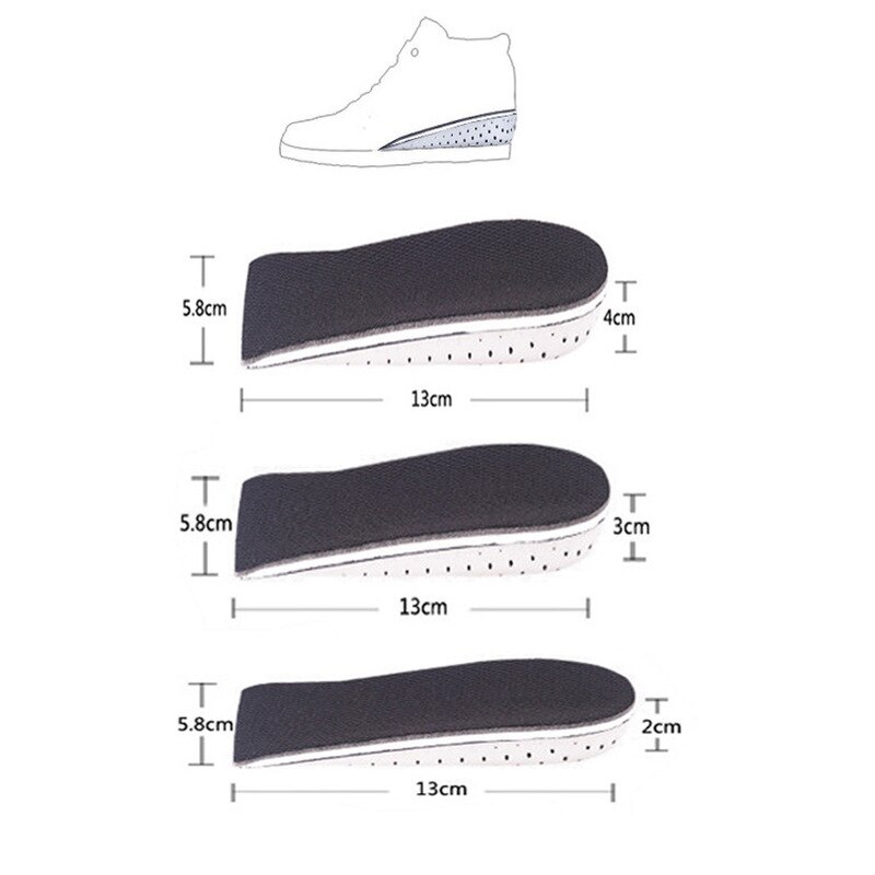 Demi-semelles respirantes rehaussantes, semelles pour chaussures de sport unisexe, rehausse de 2 — 4cm
