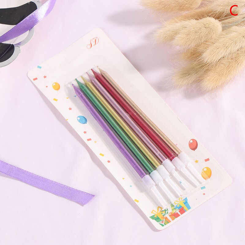 6 PCS golden long pencil cake candle safe flames kids birthday party wedding cake candle home decoration favor supplies: C