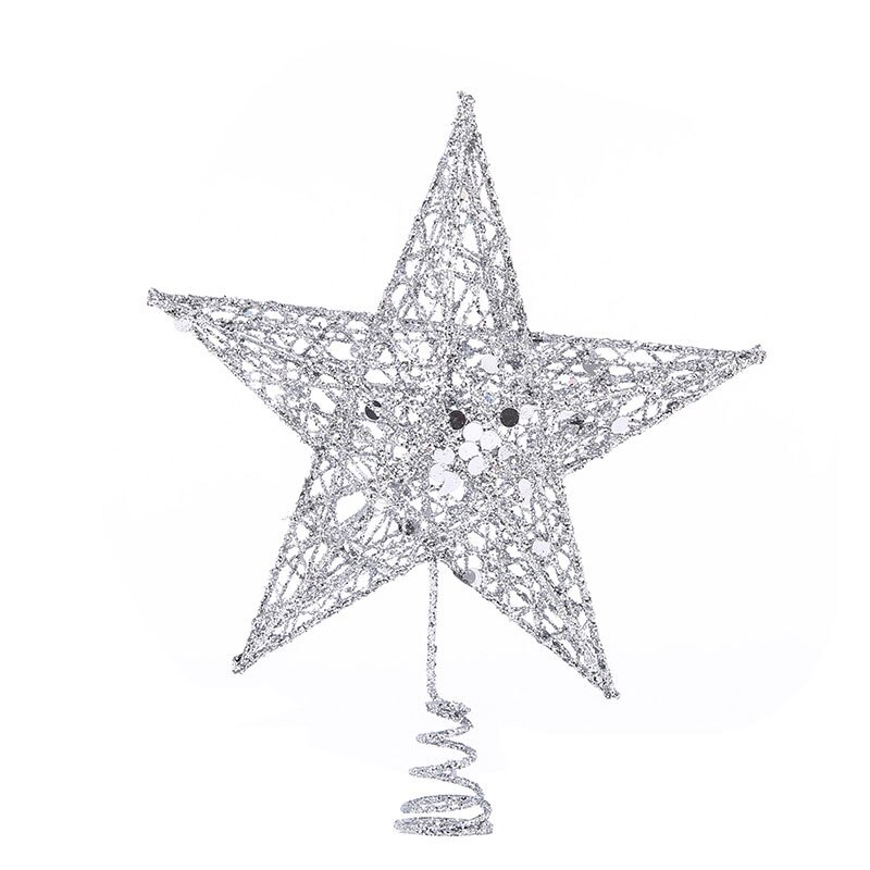 1Pc 15Cm Kerstboom Topper Mooie Iron Star Topper Glinsterende Kerstboom Decoratie Ornamenten (Goud, zilver, Rood): 01