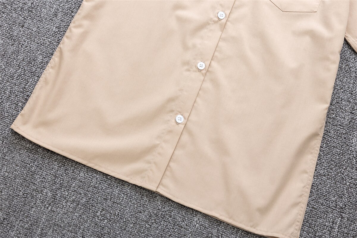 Uniforme de Escuela Japonesa para niña y niño, camisetas para la escuela, Camisa de algodón de manga corta, XS-5XL grande, albaricoque, caqui, Uniforme de Trabajo