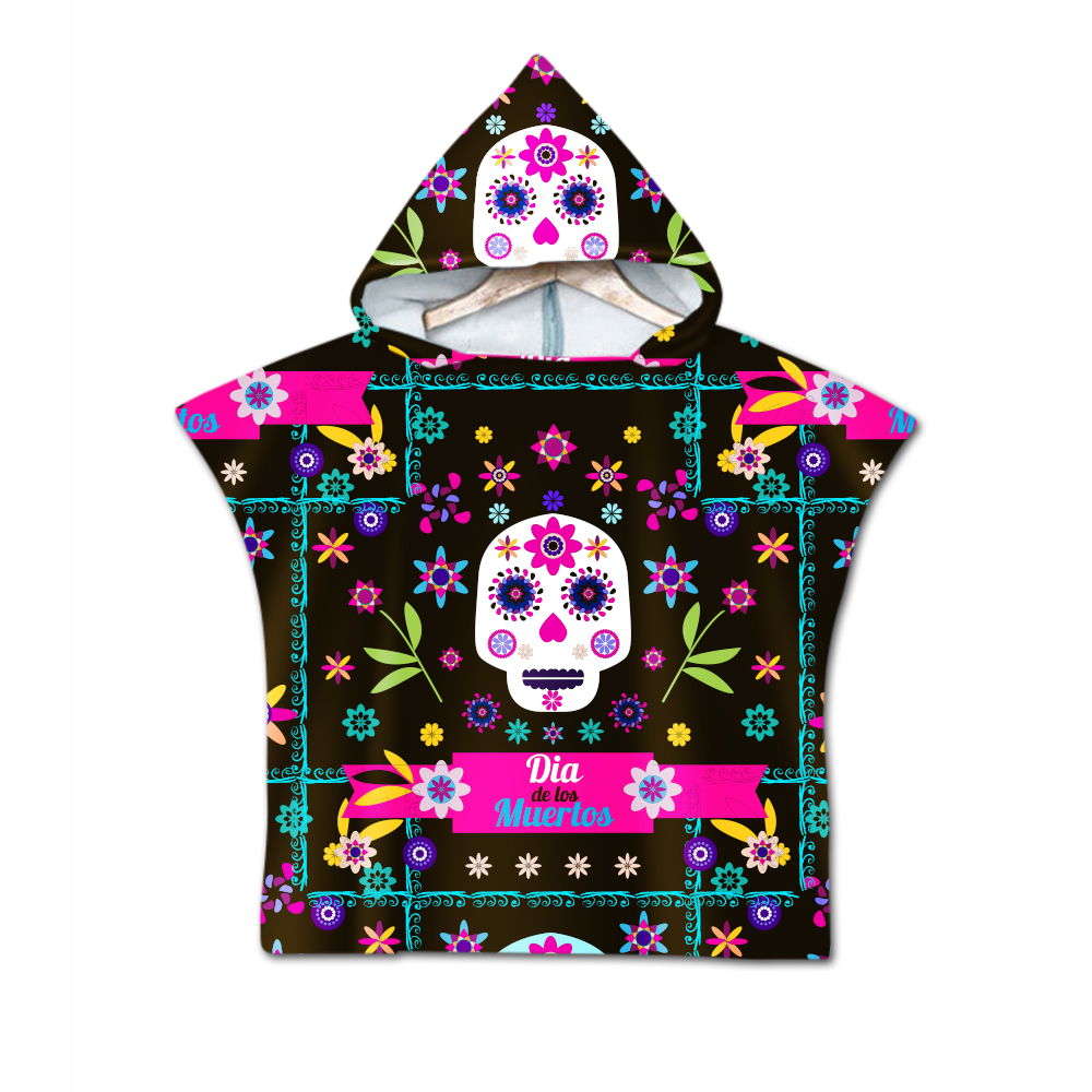 Gotisk cool halloween skræmmende kat skelet kranium baby børn børn hættehåndklæde pool bad strand poncho håndklæde kappe