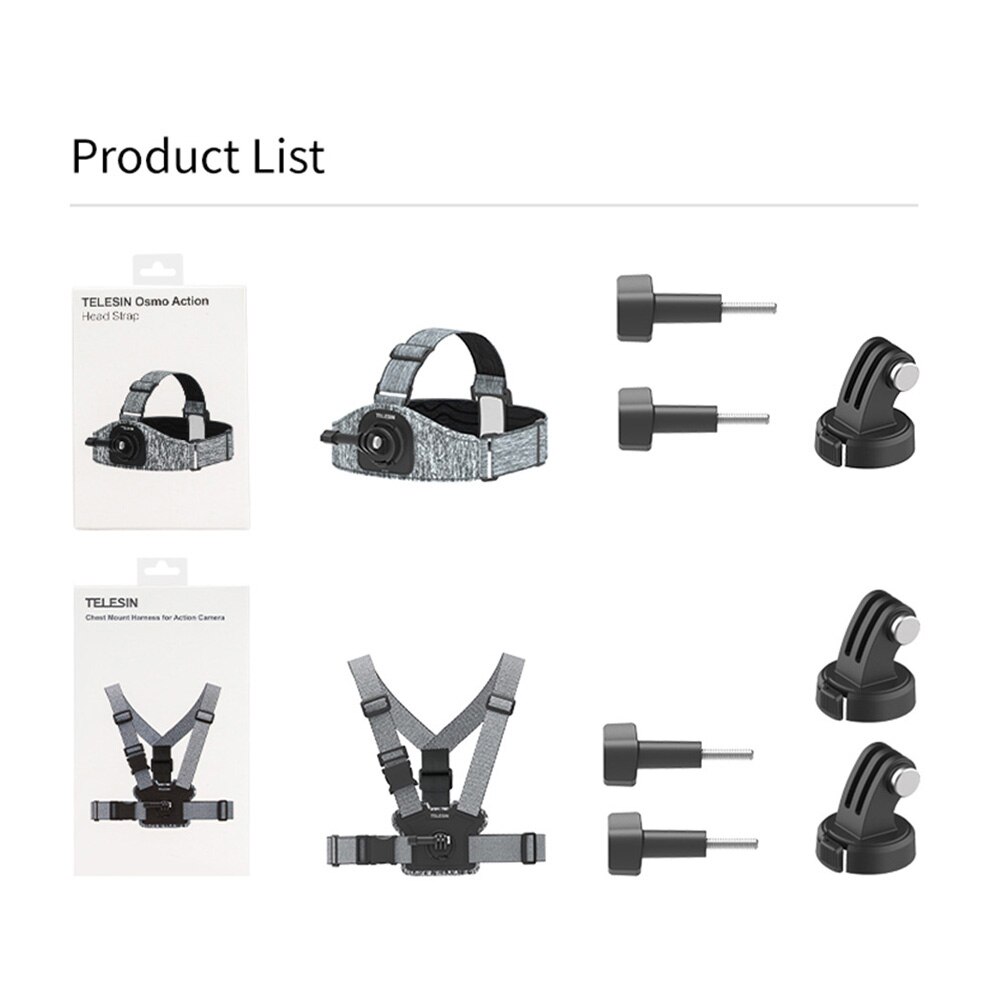 TELESIN-Arnés con correa para el pecho y la cabeza, montaje frontal y trasero, antideslizante, fuerte elasticidad, para GoPro Hero 10, 9, 8, 7, Osmo Action Insta360: Chest Head Strap