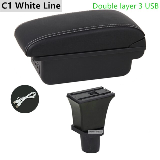 Car Armrest Box for Citroen C1 Special Retrofit Parts Center Storage Box with USB LED Light Accessories: C1 White Line