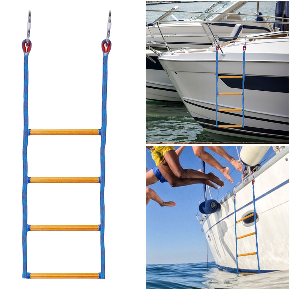 4 Step Marine Rope Ladder Folding Portable Rope Boarding Ladder Swim Ladder for Inflatable Boat Kayak Motorboat Canoeing