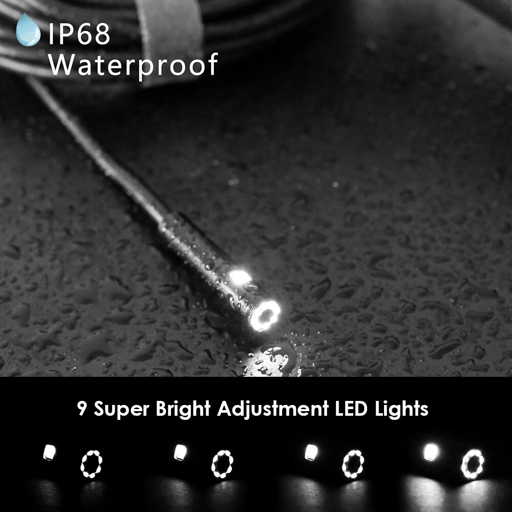 Wireless Industrial Endoscopy Borescope 5 Meters Wire Inspection Double Camera Built-in 9pcs 5 Levels LEDs 8mm Lens 1960*1080