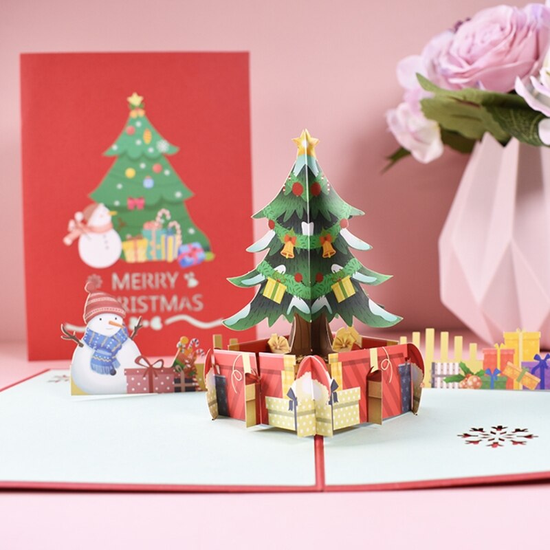3D Pop-up Christmas Tree Santa Greeting Card Xmas Year Postcards Invitations