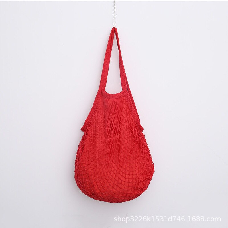 Grande taille main courte pratique Shopping maille sac coton fruits chaîne sac supermarché sac rôti: Red