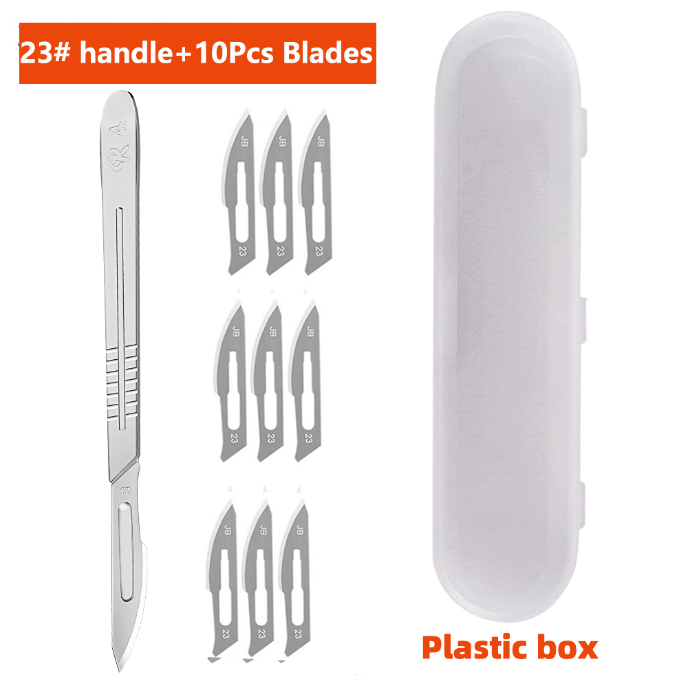 Bisturí quirúrgico de acero inoxidable con cuchillas de 10 piezas 11 # 23 # Caja de almacenamiento con mango de Metal extraíble para injerto de plantas, tallado, reparación DIY: Azul marino