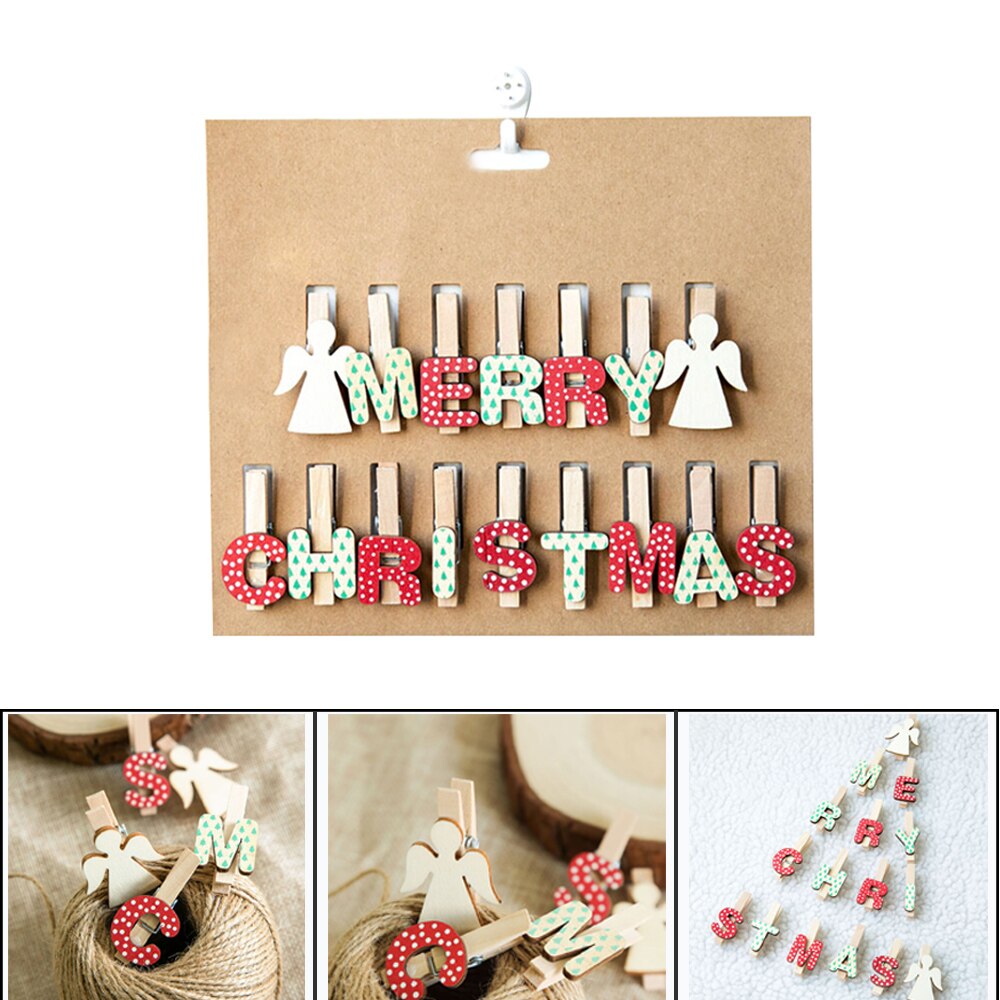 16pcs/set Merry Christmas Clips Mini Spring Wood Clips Clothes Photo Paper Peg Pin Clothespin Craft Clips Party Home Decoration