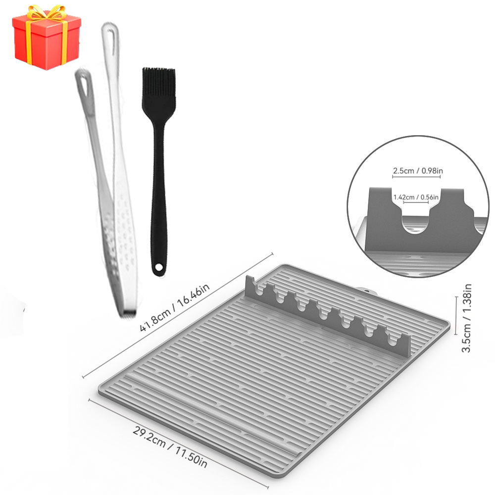 Estera para parrilla reutilizable, estante lateral de silicona de gran tamaño, herramientas para plancha, estera de espátula con almohadilla de goteo para parrilla al aire libre, encimera de cocina: Blanco