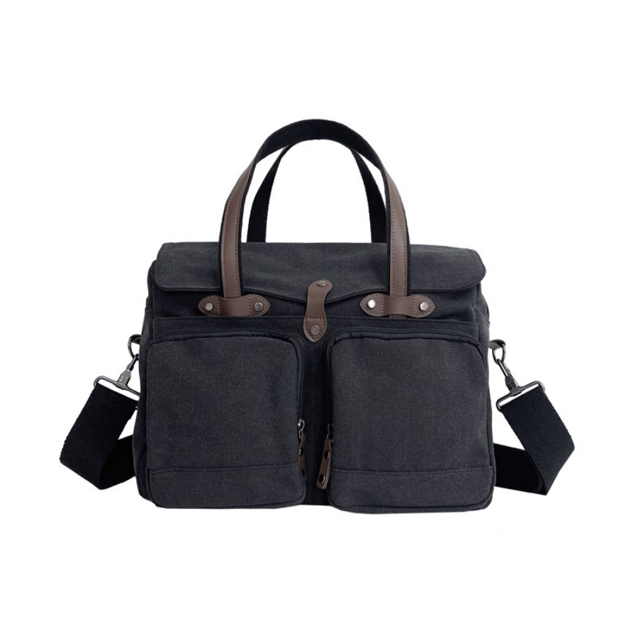 Grote Capaciteit Aktetassen Heren Reistassen Canvas Weekend Schoudertassen Multifunctionele Messenger Draagtassen Met Lange Strape: Black