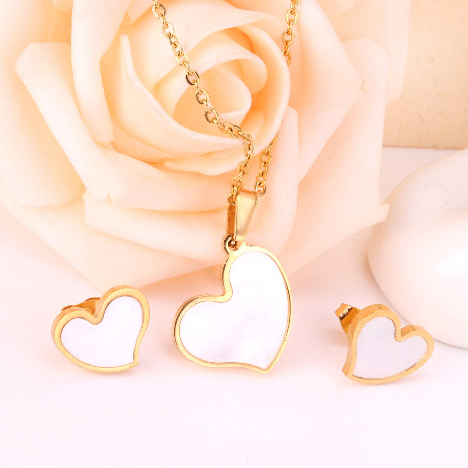 Luxukisskids Hart Sieraden Set Rvs Kettingen Sets Voor Vrouw Hart Choker Ketting Oorbellen Sieraden Sets Bijoux Femme