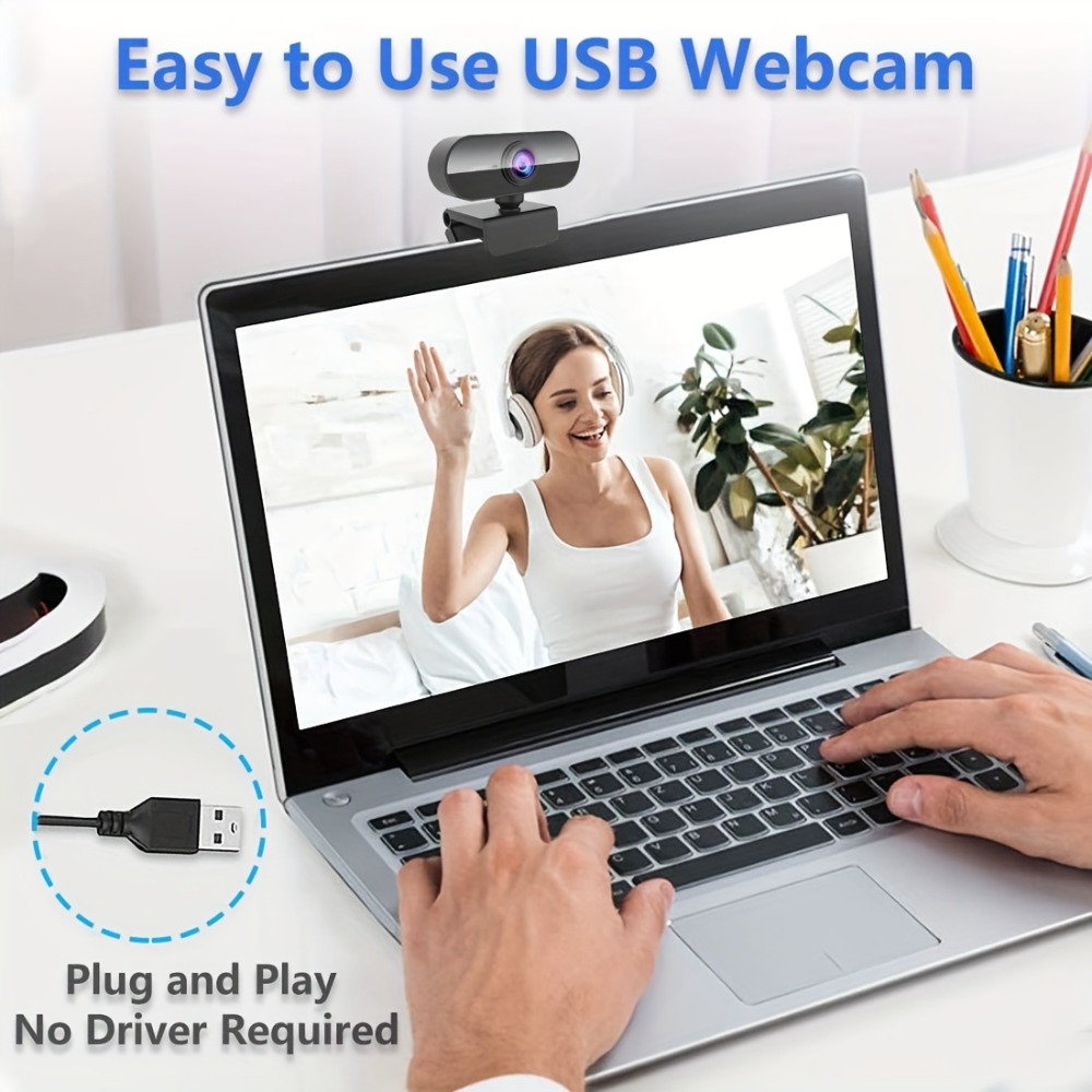 Webcam 1080p para pc, câmera usb giratória sem necessidade de drivers com microfone para computador desktop, ideal para videochamadas e conferências.