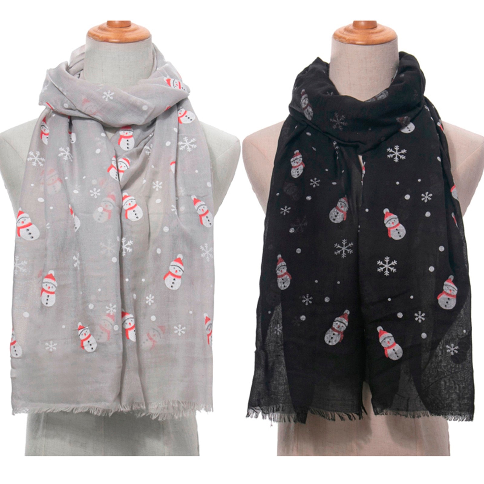 Christmas Women's Winter Scarf Women Snowman Snowflake Cartoons Printing Scarves Warm Tassel Long Scarf Shawl Pashmina Lady